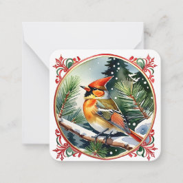 ヴィンテージ冬のワンダーランド：（鳥）ショウジョウコウカンチョウクリスマス ノートカード