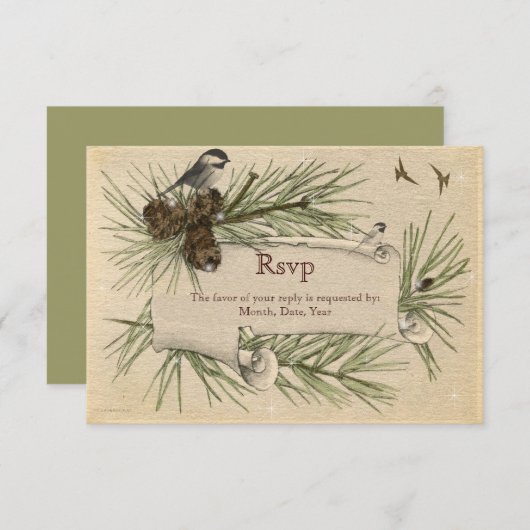 ヴィンテージ冬の国の結婚式のRSVPカード 出欠カード (正面/裏面)