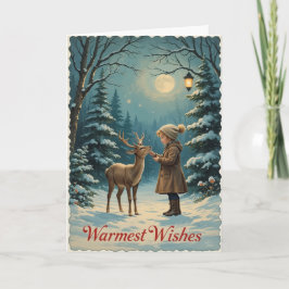 ヴィンテージ冬の少女　森　平穏な暖かい願い カード
