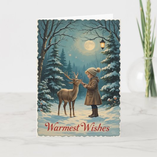 ヴィンテージ冬の少女　森　平穏な最もあたたかい願い カード (正面)