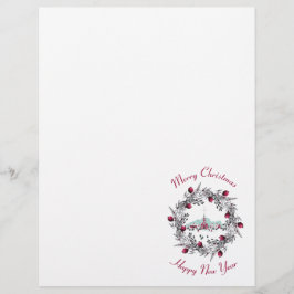 ヴィンテージ冬の教会のシーンとクリスマスリース