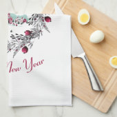 ヴィンテージ冬の教会のシーンとクリスマスリース キッチンタオル (四つ折り)