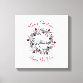 ヴィンテージ冬の教会のシーンとクリスマスリース キャンバスプリント