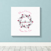 ヴィンテージ冬の教会のシーンとクリスマスリース キャンバスプリント (インサイチュ (ウッドフロア))