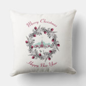 ヴィンテージ冬の教会のシーンとクリスマスリース クッション (裏面)