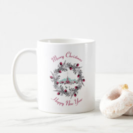 ヴィンテージ冬の教会のシーンとクリスマスリース コーヒーマグカップ