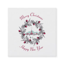 ヴィンテージ冬の教会のシーンとクリスマスリース