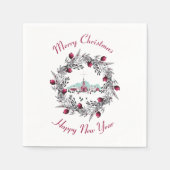 ヴィンテージ冬の教会のシーンとクリスマスリース スタンダードカクテルナプキン (正面)