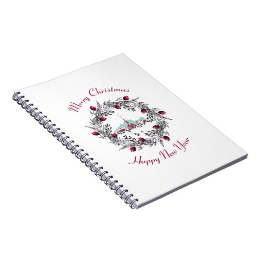 ヴィンテージ冬の教会のシーンとクリスマスリース ノートブック (右側)