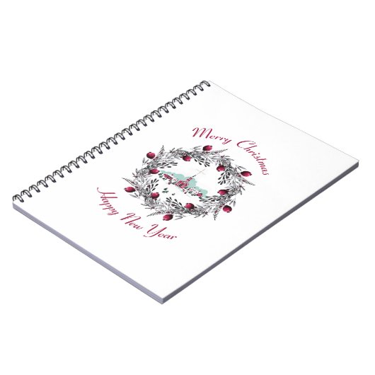 ヴィンテージ冬の教会のシーンとクリスマスリース ノートブック (左側)