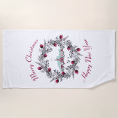 ヴィンテージ冬の教会のシーンとクリスマスリース ビーチタオル (正面)