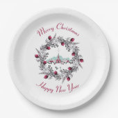 ヴィンテージ冬の教会のシーンとクリスマスリース ペーパープレート (正面)