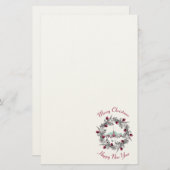 ヴィンテージ冬の教会のシーンとクリスマスリース 便箋 (正面/裏面)