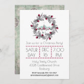 ヴィンテージ冬の教会のシーンとクリスマスリース 招待状 (正面/裏面)