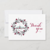 ヴィンテージ冬の教会のシーンとクリスマスリース 招待状 (正面)