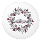 ヴィンテージ冬の教会のシーンとフローラリース セラミックノブ (正面)