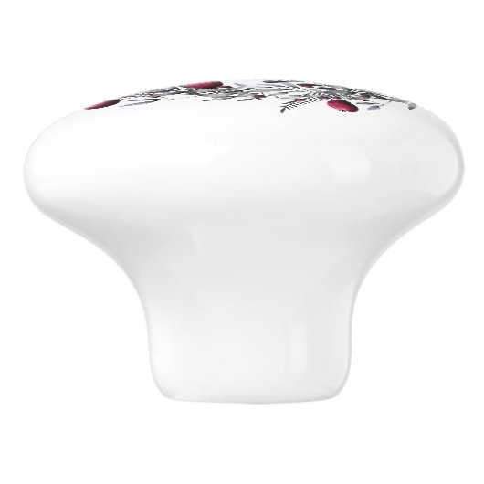 ヴィンテージ冬の教会のシーンとフローラリース セラミックノブ (側面)