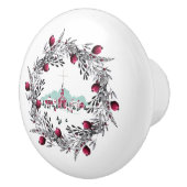 ヴィンテージ冬の教会のシーンとフローラリース セラミックノブ (右)