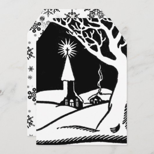 ヴィンテージ冬の教会 5"X7" ギフトタグ (正面/裏面)