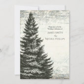 ヴィンテージ冬の松の木の素朴な木のウェディング 招待状 (正面)