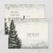 ヴィンテージ冬の松の木の素朴な木のSave the Date 案内ポストカード (正面/裏面)