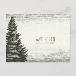 ヴィンテージ冬の松の木の素朴な木のSave the Date 案内ポストカード