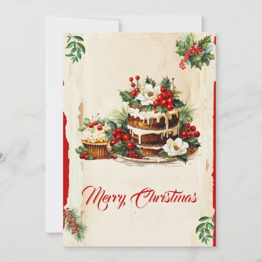 ヴィンテージ冬の果実ボタニカルメリークリスマス シーズンカード (正面)