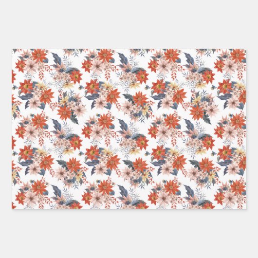 ヴィンテージ冬の植物のパターンセットクリスマス ラッピングペーパーシート (正面)