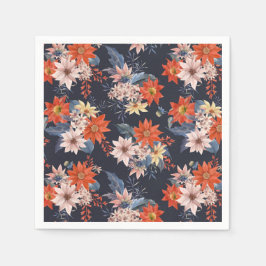 ヴィンテージ冬の植物パターンクリスマス スタンダードカクテルナプキン