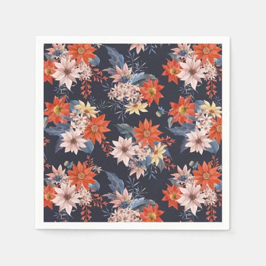 ヴィンテージ冬の植物パターンクリスマス スタンダードカクテルナプキン (正面)