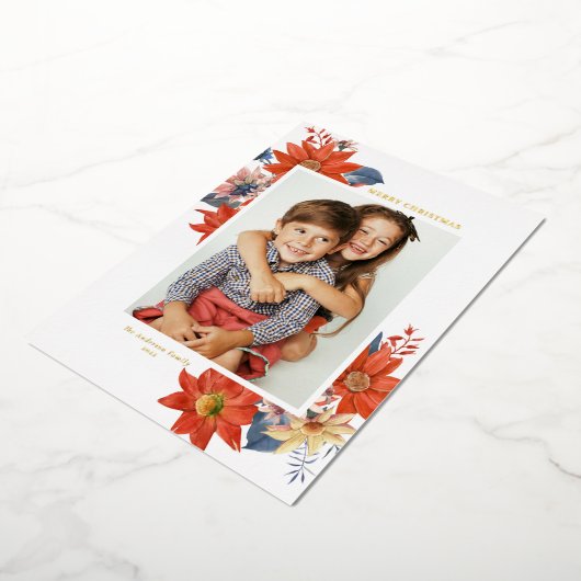 ヴィンテージ冬の植物フォトメリークリスマス 箔シーズンカード (回転した状態)