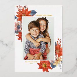 ヴィンテージ冬の植物写真 ハッピーホリデー 箔シーズンカード