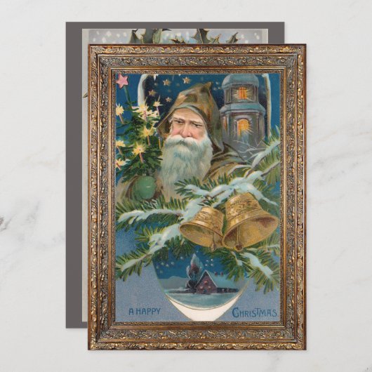 ヴィンテージ冬の父クリスマス シーズンカード (正面/裏面)