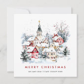 ヴィンテージ冬の町のクリスマス企業の シーズンカード (正面)