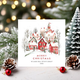 ヴィンテージ冬の町のクリスマス企業の シーズンカード