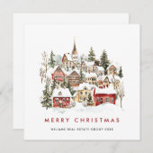 ヴィンテージ冬の町 クリスマスツリー 法人 シーズンカード (正面/裏面)