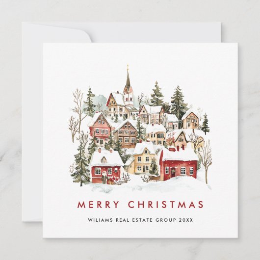 ヴィンテージ冬の町 クリスマスツリー 法人 シーズンカード (正面)