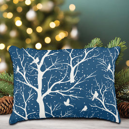 ヴィンテージ冬の空の白い鳥雪 アクセントクッション