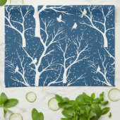 ヴィンテージ冬の空の白い鳥雪 キッチンタオル (折り畳み)