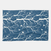 ヴィンテージ冬の空の白い鳥雪 キッチンタオル (横)