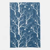 ヴィンテージ冬の空の白い鳥雪 キッチンタオル (縦)