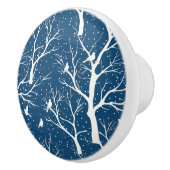 ヴィンテージ冬の空の白い鳥雪 セラミックノブ (右)