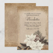 ヴィンテージ冬の花を飾った古びた羊皮紙 招待状 (正面/裏面)