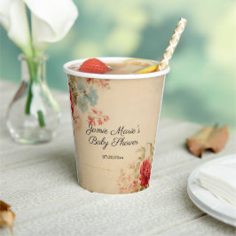ヴィンテージ冬の花モチーフのクリスマスベイビーシャワー 紙コップ