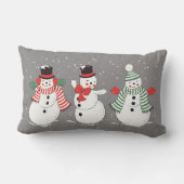 ヴィンテージ冬の踊り雪だるまグレー ランバークッション (裏面)