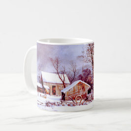 ヴィンテージ冬の農場のシーン。クリスマスギフトマグカップ コーヒーマグカップ