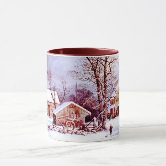 ヴィンテージ冬の農場のシーン。クリスマスギフトマグカップ マグカップ (中央)