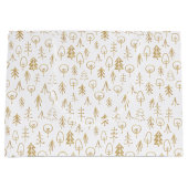 ヴィンテージ冬の金ゴールドパターンホワイトラージ抱き枕 ラージペーパーバッグ (正面)