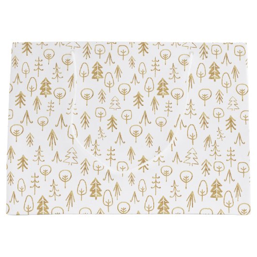 ヴィンテージ冬の金ゴールドパターンホワイトラージ抱き枕 ラージペーパーバッグ (正面)