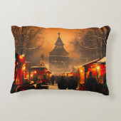 ヴィンテージ冬の雪のクリスマスマーケット アクセントクッション (裏面)